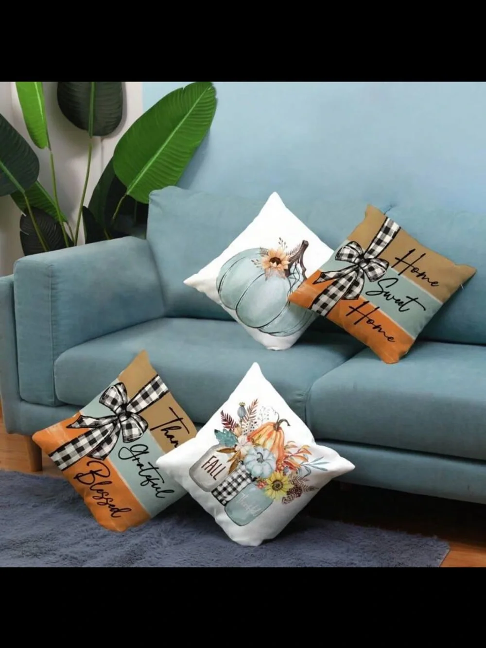 NWT- Fall Pumpkin Decorative Throw Pillow Covers Set of 4- 18x18
